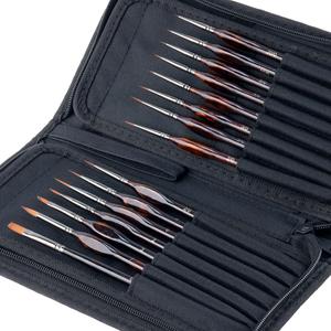 Transon Artist Detail Paint Brushes with Case 15pces for Model Miniature Painting Dark Brown