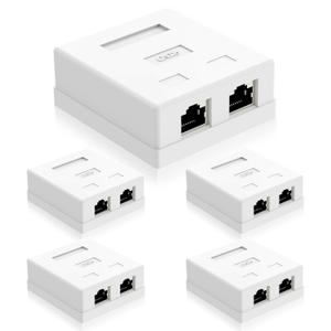 VCELINK RJ45 Surface Mount Box Shielded 2-Port, Compatible with UTP Cat6/Cat5e/Cat5 Stranded or Solid Network Cables, 5-Pack, White