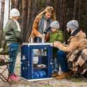 EAGLE PEAK Outdoor Folding Camping Table with Large 3-Tier Storage Organizer and Side Pockets, Easy Set Up Portable Aluminum Camping Kitchen, Blue, 18.9 x 23.6 x 31.5 IN