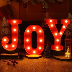Christmas Decorations Indoor Home Decor - 3 LED 8.5 Inches Marquee Light Up JOY Letters Lights Sign, Battery Operated Christmas Signs for Mantel Home Bar Party Bedroom Wall Fireplace Xmas Decor, Red