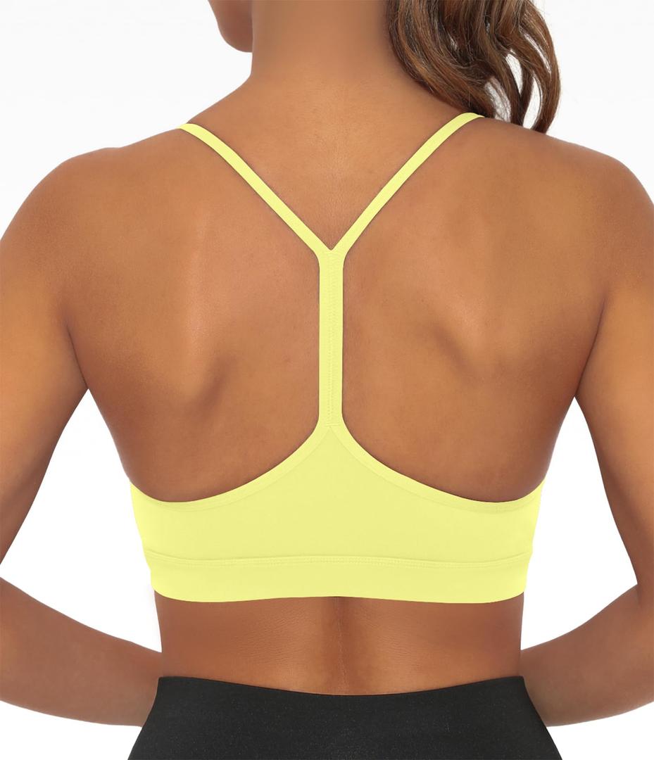 Comper Y Back Sports Bra for Women Low Impact Racerback Workout Bras Sexy Thin Straps Yoga Bras with Removable Pads L