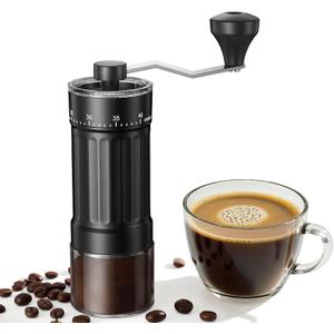 Mini Manual Coffee Grinder with 40 Adjustable Settings, Portable Hand Coffee Bean Mill with 30g Capacity, Conical Burr Coffee Grinder with Crank for Travel, Camping, Office, Espresso, Pour Over, etc (M01 Black)
