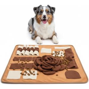 Snuffle Mat for Dogs Interactive Feeding Mat for Slow Eating, 23.6 in x 23.6 in, Mental Stimulation & Boredom Relief (Beige Brown)