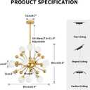KCO Lighting Sputnik Chandelier Lighting Fixture Gold Mid Century Modern Hanging Pendant Light, Frosted Glass Modern Ceiling Pendant Light Living Room Dining Room (11 Lights)