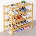 Smiry Bamboo Shoe Rack for Closet, 4 Tier Wooden Stackable Shoe Organizer, Free Standing Shoes Storage Shelf for Entryway, Front Door Entrance, Natural