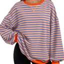Trendy Queen Oversized Sweatshirt for Women 2026 Fall Crewneck Striped Long Sleeve Shirts Hoodies Cute Top Y2K Outfits, Small