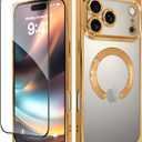 OOK Magnetic Case Made for iPhone 17 Pro Max 6.9 Inch (Compatible with MagSafe) Clear Phone Cover with Screen Protector Soft TPU Anti-Scratch Shockproof Protective Case for Women Men - Gold