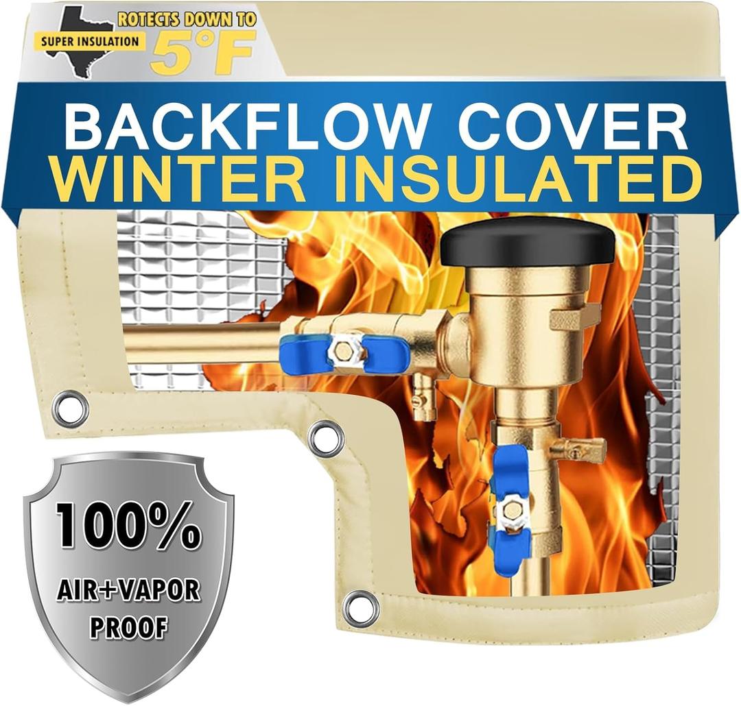 Backflow Preventer Insulation Cover (5F), POROLIR 12"X13" Thicker Pressure Vacuum Breaker Cover, Water Well Pump Sprinkler Valve Cover, Outdoor Faucet Cover for Winter, Khaki