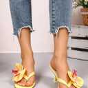 MakeMeChic Women's Open Toe Floral Kitten Heels Flower Summer Beach Sandals Tropical Flower Yellow 8