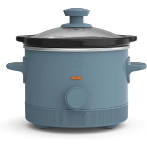bella 1.5 Qt Slow Cooker with 3 Heat Manual Control, Ceramic Nonstick Coating, Dishwasher Safe Stoneware Pot and Tempered Glass Lid, Tangle Free Cord Wrap & Cool Touch Handles, Surf, 1.5 Quarts