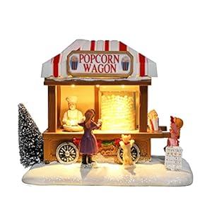 DREAM GARDEN Christmas Village House, Animated Popcorn House with LED Lights Battery Operated Musical Collectible Buildings for Home Table Holiday Display
