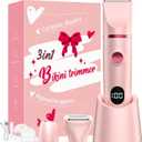 Bikini Trimmer for Women, 3-in-1 Electric Razor, IPX7 Waterproof Ceramic Blades, Wet & Dry Use, LED Display, Painless Shaver for Bikini, Face, Underarms, Legs, Home Travel (Pink)