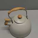 LONFFERY Tea Kettle for Stove Top, 2.5 Quart Whistling Tea Kettle, with Food Grade Stainless Steel and Wood Pattern Folding Handle, Creamy White