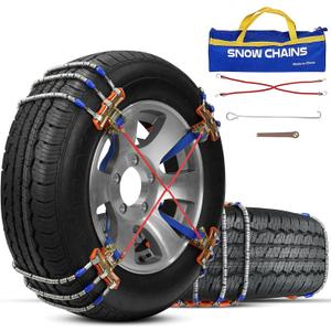 Snow Chains, Tire Chains for SUV Car Pickup Trucks, Universal Adjustable Emergency Traction Chains, Tire Width 195 205 215 225 235 245 255 265MM 8pack