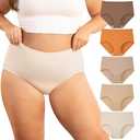 INNERSY Plus Size XL-6XL Big Curvy Woman Cotton Underwear High Waist Briefs 5-Pack(Cocoa Nude,3X-Large)