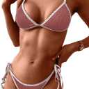 ZAFUL Women's Triangle Bikini Tie Side Whip Stitch String Bikini Two Piece Swimsuit Bathing Suits (3-brick Red), S