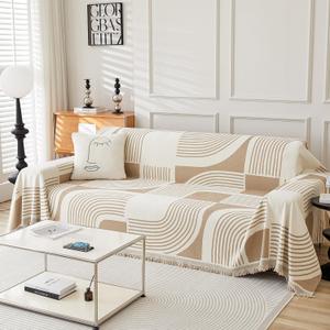 WEYOND Boho Couch Cover Pet Friendly, Bohemian Sofa Cover, Reversible Chenille Sofa Slipcover Geometric Pattern for Sectional Sofa, Loveseat, 3 Seater, Corner Sofa, Futon Cover (71" X 134", Khaki)