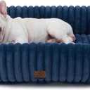 Bedsure ComfyFleece Cute Dog Beds Large Sized Dog - Washable Furry Pet Beds, Rectangle Orthopedic Corduroy Fleece Puppy Beds with Removable Zipper Cover, 30x24x8 inches,Night Blue