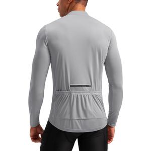 Bikewa Men's Cycling Jersey with 3+1 Rear Zipper Pockets Long Sleeve Moisture Wicking UPF 50+ Half Zip Riding Bike Shirts (Large, Light Grey)