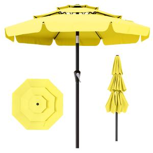 AreShark 9FT 3-Tiers Patio Umbrella with Valance, Outdoor Umbrellas with Crank/Tilt, Table Market Umbrella Vented w/ 8 Sturdy Ribs for Garden, Deck, Backyard, and Pool, Yellow