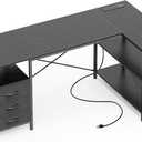 Huuger L Shaped Office Desk with Power Outlets, 55 Inch Computer Desk with 3 Drawers, Shelves, Reverisble for Gaming Corner Work Home Office Study, Black