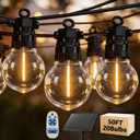 50FT Solar Outdoor String Lights with 20 LED Bulbs, IP65 Waterproof, Remote Control & Dual Solar-USB Charging for Patio, Garden, Backyard & Party