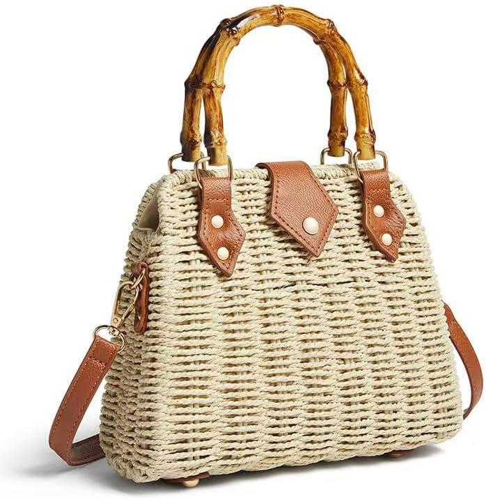 ZIDE Straw Crossbody for Women Woven Summer Beach Handmade Wicker Rattan Bamboo Joint Bag Boho Satchel for summer Holiday