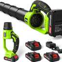 Leaf Blower Cordless, 3 x 21V Batteries & Fast Charger Set, Variable Speed Mode, Lightweight Handheld Electric Leaf Blower for Lawn Care, Yard, Garden, Patio & Outdoor Cleanup (Green)