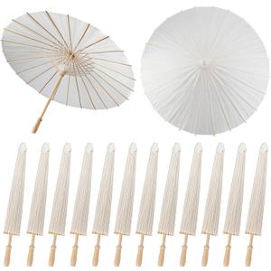 SAYAYA 12 Pieces 33 Inches Large White Paper Umbrellas Parasol Decorative Chinese Japanese Parasol Rainproof Oiled Paper DIY Painting Umbrellas for Wedding Bridal Showers Party Decor (12 PCS)