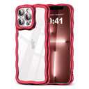 2 x SKYLMW Compatible with iPhone 13 Pro Max Case, Kawaii Cute Curly Wave Frame Luxury Plating Edge, Stylish Glossy Clear Back, Soft TPU Shockproof Protective Cases for iPhone 13 Pro Max, Red