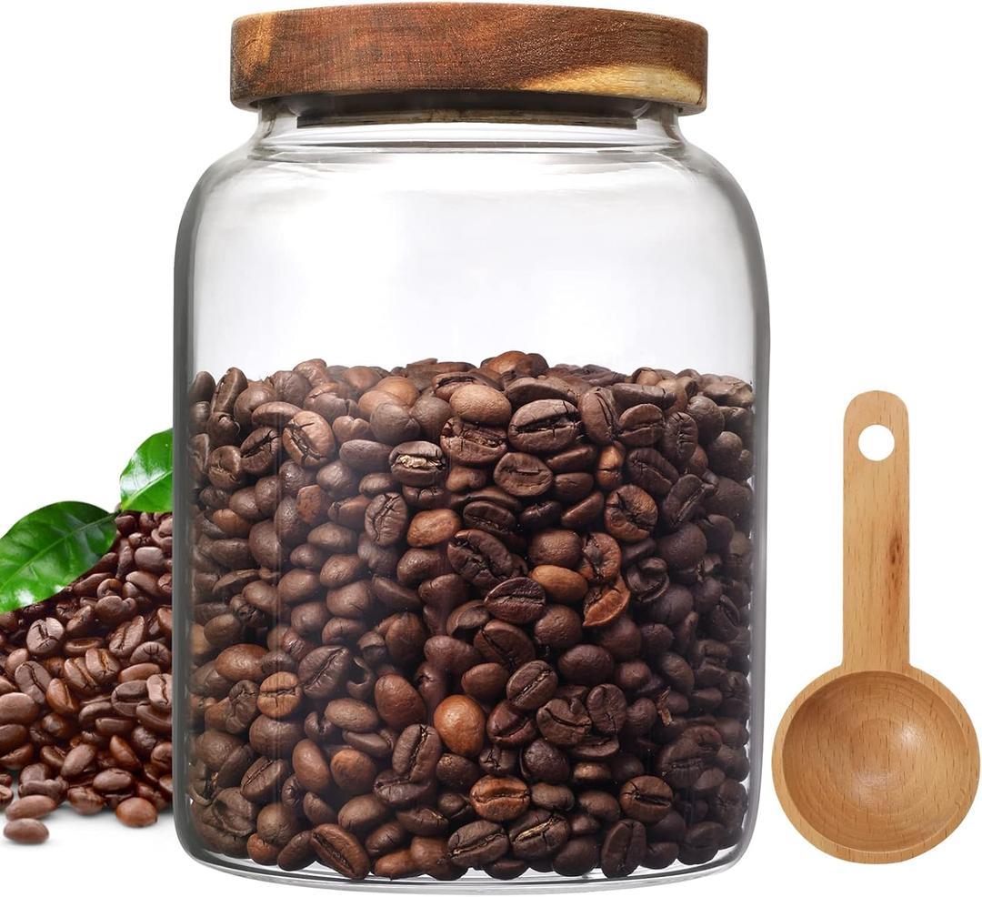 Glass Coffee Storage Jar with Lids Spoon Thicken Glass Coffee Canister 40 Oz (1200 mL) Borosilicate Glass Food Containers for Ground Coffee Beans Nut Pasta Sugar Candy Spice Rice Loose Tea (1200ml(40oz))
