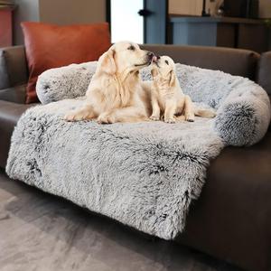 Tinaco Luxurious Calming Dogs/Cats Bed Mats, Washable Removable Couch Cover, Plush Long Fur Mat, Waterproof Lining, Perfect for Small, Medium and Large Pets (Gradient Gray, XL) (41.5"L x 37.5"W x 5.9"Th)