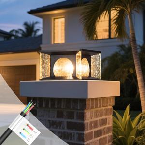 Hard Wired Outdoor Post Lights, Modern 11.8" Column Light Electric, Large Pillar Lamp Waterproof 3000K Luxury LED Fence Cap Lantern Exterior Landscape Lighting for Garden Patio Yard Decoration