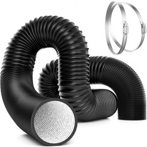 VIVOSUN 6 Inch 25 Feet Black Non-Insulated Flex Air Aluminum Ducting for HVAC Ventilation w/Two 6 Inch Stainless Steel Clamps