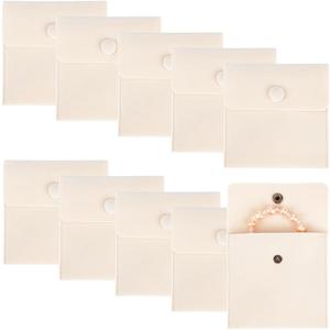 NBEADS 10 Pcs Velvet Jewelry Pouches with Snap Button, 3.94x3.94x0.39 Inch Small Jewelry Gift Bags Velvet Present Bags Jewelry Storage Bag for Ring Necklace Earring Bracelet, PapayaWhip