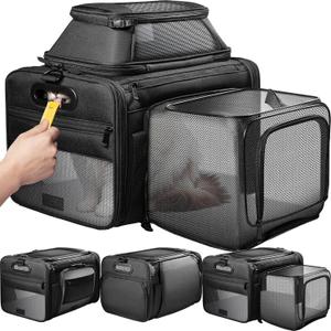 Top and Side Expandable Pet Carrier with Treat & Pet Window,18x11x11 Inch Delta American United Airline Approved,Soft-Sided Dog Carrier for Small Dogs and Cats,Travel Cat Carrier with Locking Zippers