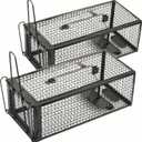 2-Pack Rat Traps Humane Live Mouse Vole Chipmunk Trap Cage for Indoors and Outdoors (Black)