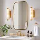 ANDY STAR Brushed Gold Oval Bathroom Mirror, 24x40 Inch Brass Oblong Mirrors for Wall, Modern Vanity Mirror in Stainless Steel Metal Tube Frame, Wall Mount Horizontal or Vertical