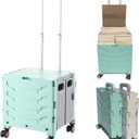 Portable Foldable Rolling Crate, Equipped with Four Silent Swivel Wheels,Suitable for Storing in The car Trunk as a Backup, Daily Light Shopping, Office, Classroom and Grocery Store.(Light Green)