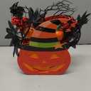 BlcTec Halloween Pumpkin Lights, 10 inch Lighted Big Jack-O-Lantern with Maple Leaves, Berries, Twigs, Witch's Hat, Battery-Operated Premium Wood Pumpkin with Timer for Halloween Decorations, Style B