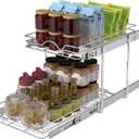 OCG 2 Tier Pull Out Cabinet Organizer (12.5" W x 21" D), Pull Out Drawers for Kitchen Cabinets, Pull Out Shelves for Base Cabinet Organization in Kitchen Bathroom Pantry, Chrome Finish