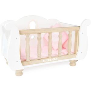 Le Toy Van - Educational Wooden Toy Role Play Beautiful Sleigh Doll Cot & Crib | Girls Pretend Play Toy Pram Playset - for Ages 3+ (White)