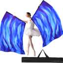 Remagr 2 Pcs 63"x43.3" XXXL Praise Dance Worship Flags with Scalable Rod Semicircle Angel Wing Flag Church Praise Flags for Worship Dance Banner Outdoor Practice Performance(Purple, Cyan, Blue)