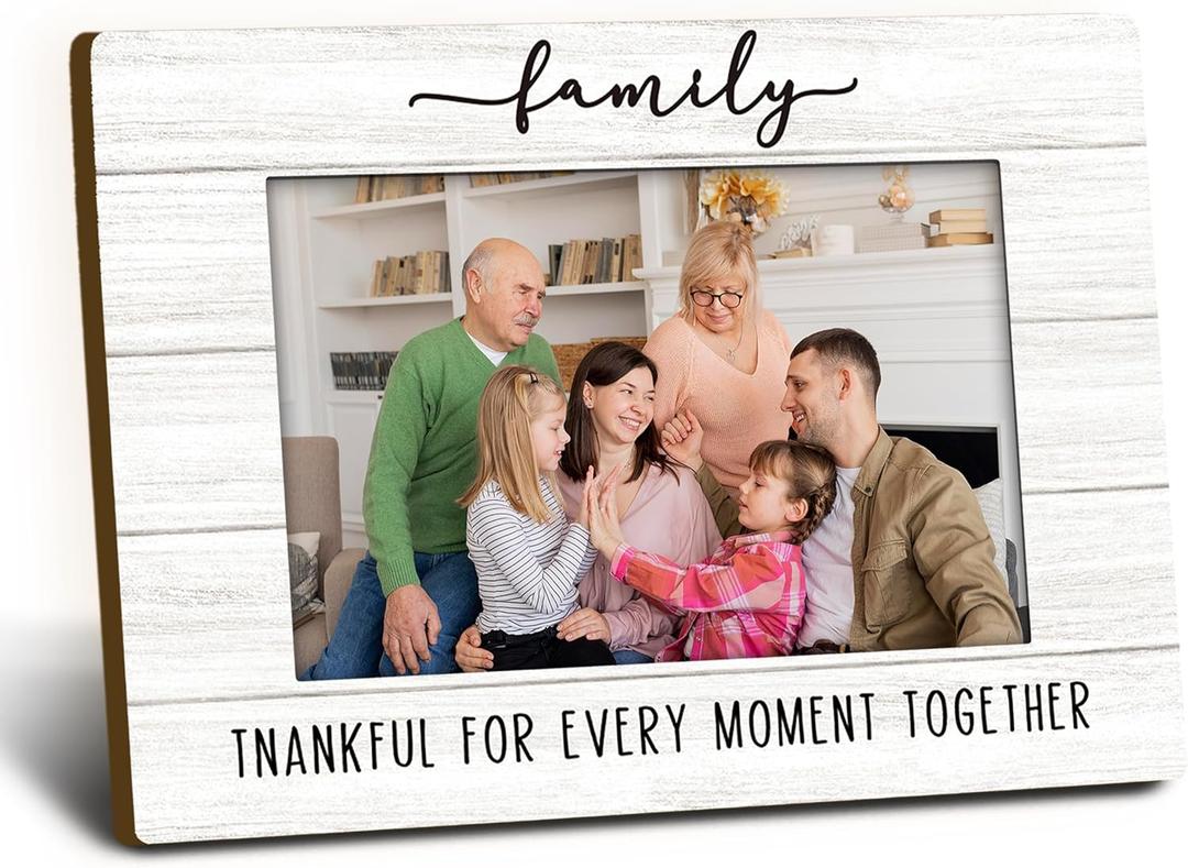Family 4x6 Picture Frame, Families Wooden Picture Frame, Unique Gifts for Families, Family Thankful for Ever Moment Together Decorative Photo Frames for Table Desk Decor