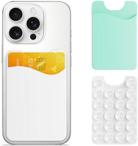 Pack of 2, Perfitek Phone Card Holder 2 Pack, Suction Phone Card Holder Mount, Phone Wallet, for iPhone and Android Phones with Glass Backs (Mint green+White)