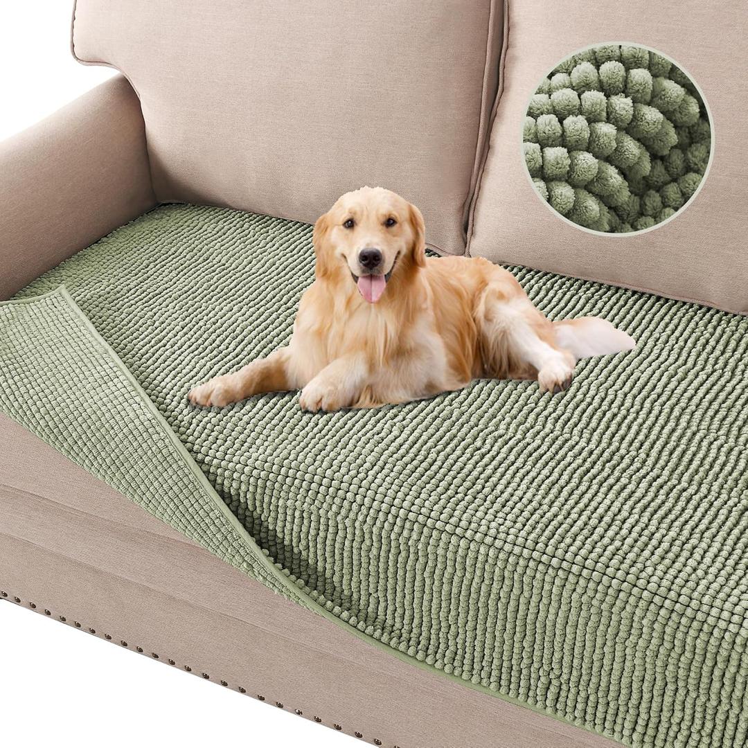 H.VERSAILTEX Plush Chenille Dog Bed Cover Thick Soft Sofa Cover for 3 Cushion Couch Anti Slip Couch Cover Furniture Protector for Dog, Pet, Cat (35" x 82", Sage)