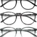 IBOANN Chic & Comfy Blue Light Glasses for Women - 3-Pack Round Frames, Screen-Ready Style with UV Protection Coating (A1 Light Black& Grey &Grey Clear)