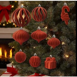 Jenaai 28pcs Velvet Christmas Balls Ornaments Wine Red Burgundy Flocked Christmas Tree Ball Decorations Vintage Shatterproof Plastic Balls Neutral Ornaments for Xmas Decorative Hanging, Brown