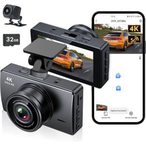 Dash Cam Front and Rear, Dash Camera for Cars 4K+1080, Dashcam Built-in WiFi, APP Control, 32GB Card Included, 3" IPS Touch Screen, 24H Parking Monitor, Night Vision, G-Sensor