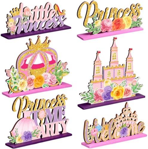 3 Pcs Princess Party Wooden Centerpieces Princess Theme Birthday Table Decorations Supplies Pink Gold Ornament Castle Crown Carriage Baby Shower Floral Table Toppers Home Decor for Girls